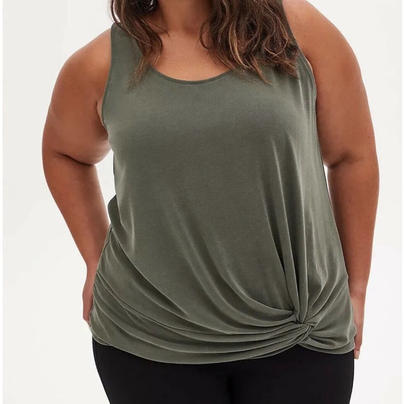 Torrid Olive Green Knot Front Tank Top - Picture 1 of 7